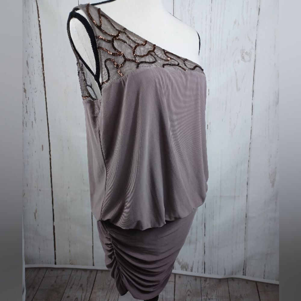 NWT $90 Signature Women’s Dress Taupe Sequins Embroidery One Shoulder
